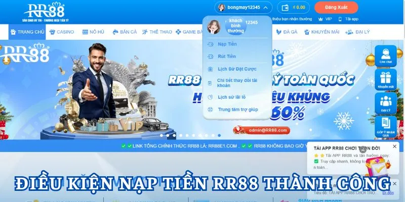 Nạp tiền RR88 với các điều kiện bắt buộc